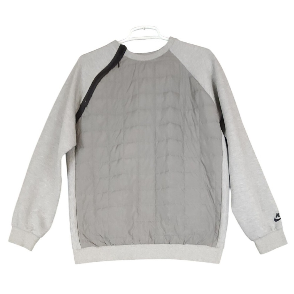 Nike Quilted Panel Crewneck Pullover Sweatshirt Gray Mens Size‎ M